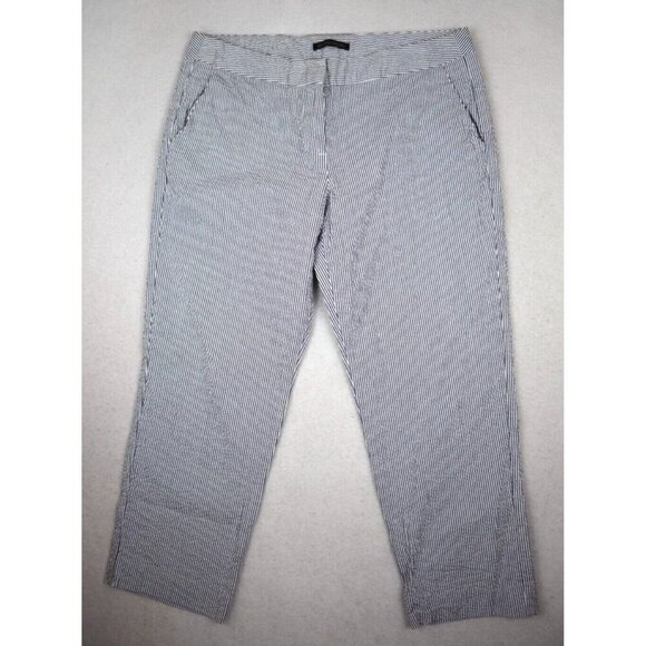 BRITISH KHAKI - WOMEN'S GRAY & WHITE STRIPED SEERSUCKER CROPPED PANTS - SIZE 12 - Picture 1 of 8